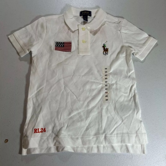 New New Polo Ralph Lauren White USA Polo Sz 4 / 4T boys - Picture 1 of 10
